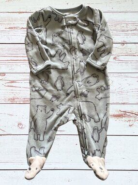 Just One You Baby Boy 3M Blue Penguin & Polar Bear Print Fleece Footie Pajama